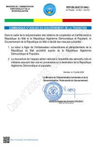 COMMUNIQUE N°2026-003 DU GOUVERNEMENT DE LA TRANSITION